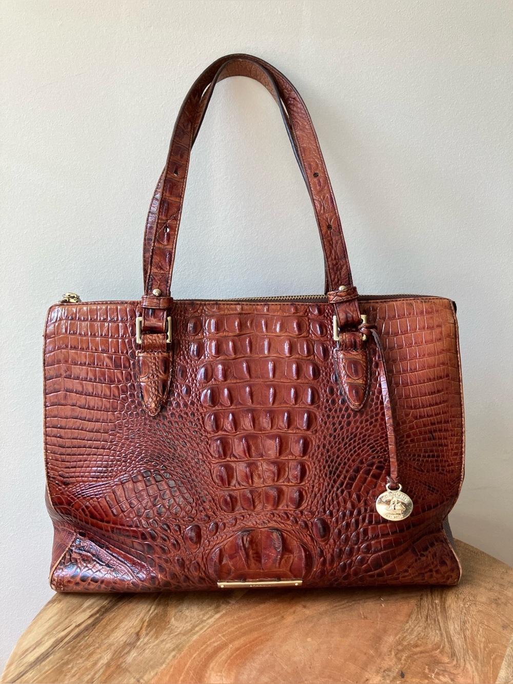 Brahmin | Anywhere Melbourne Croc Embossed Medium Leather Tote Bag Pecan